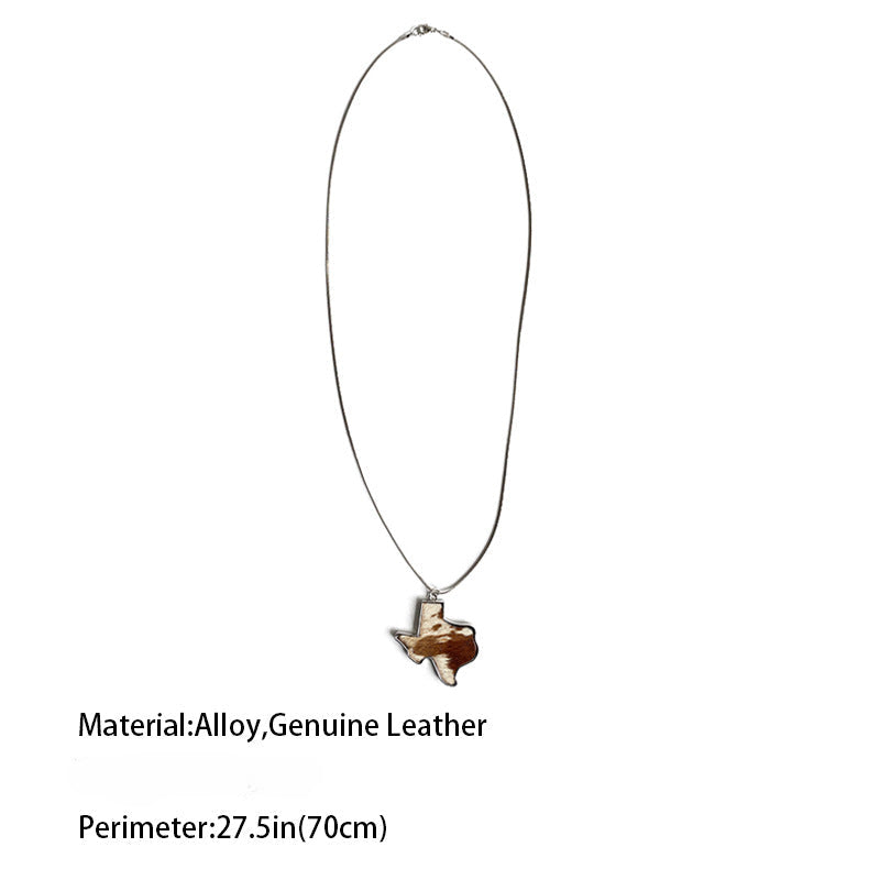 Wholesale 2pcs/pack Western Style Texas Map Horse Hair First Layer Cowhide Necklace